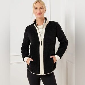 T by Talbots Cozy Colorbloco Sherpa Black and Creak Jacket Size Medium